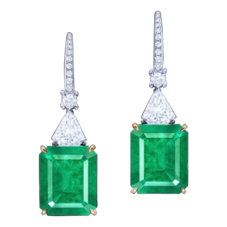 Emilio Jewelry Certified 10.50 Carat No Oil Unenhanced Colombian Emerald Earring For Sale