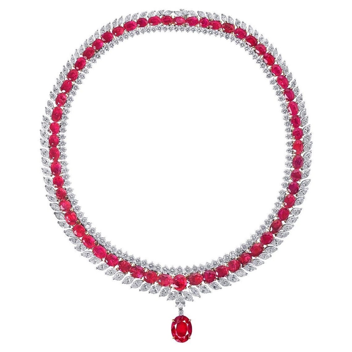 Emilio Jewelry Certified 110.00 Carat Burma No Heat Vivid Red Ruby Necklace
