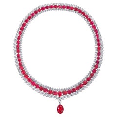 Emilio Jewelry Halskette, zertifiziert 110,00 Karat Burma, keine Hitze, lebhaft roter Rubin