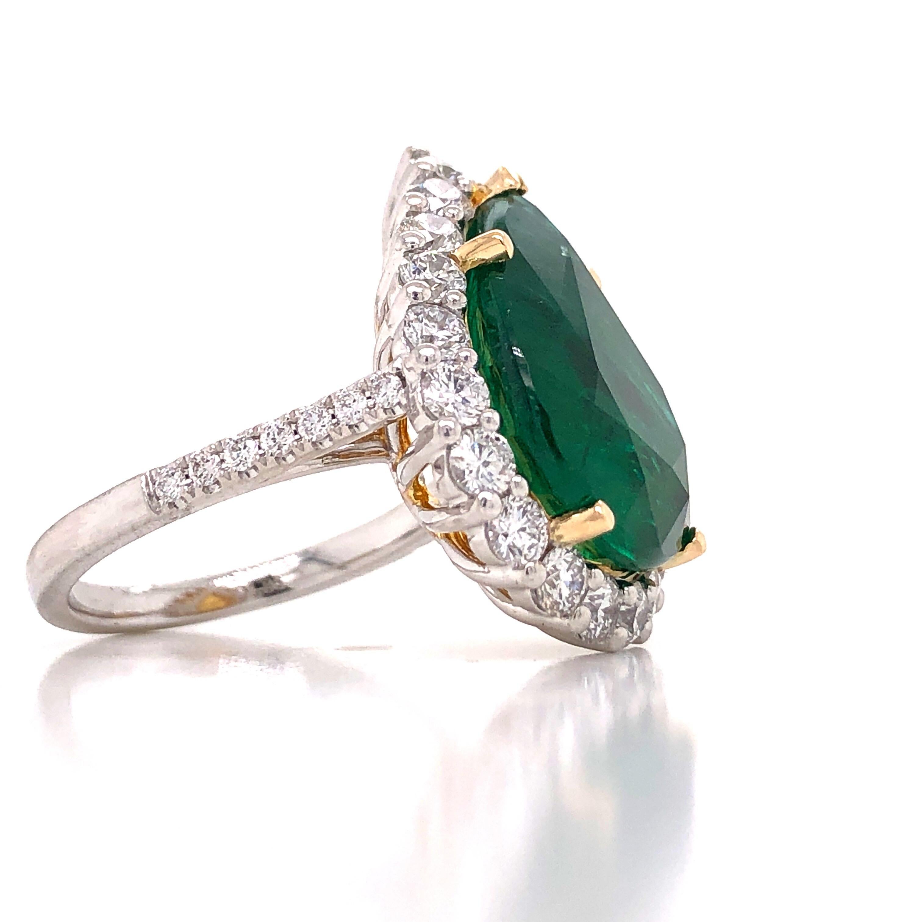 Emilio Jewelry, zertifizierter 11,99 Karat Smaragd-Diamantring in Birnenform, Emilio Jewelry (Tropfenschliff) im Angebot