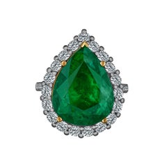 Emilio Jewelry Certified 11.99 Carat Pear Shape Emerald Diamond Ring