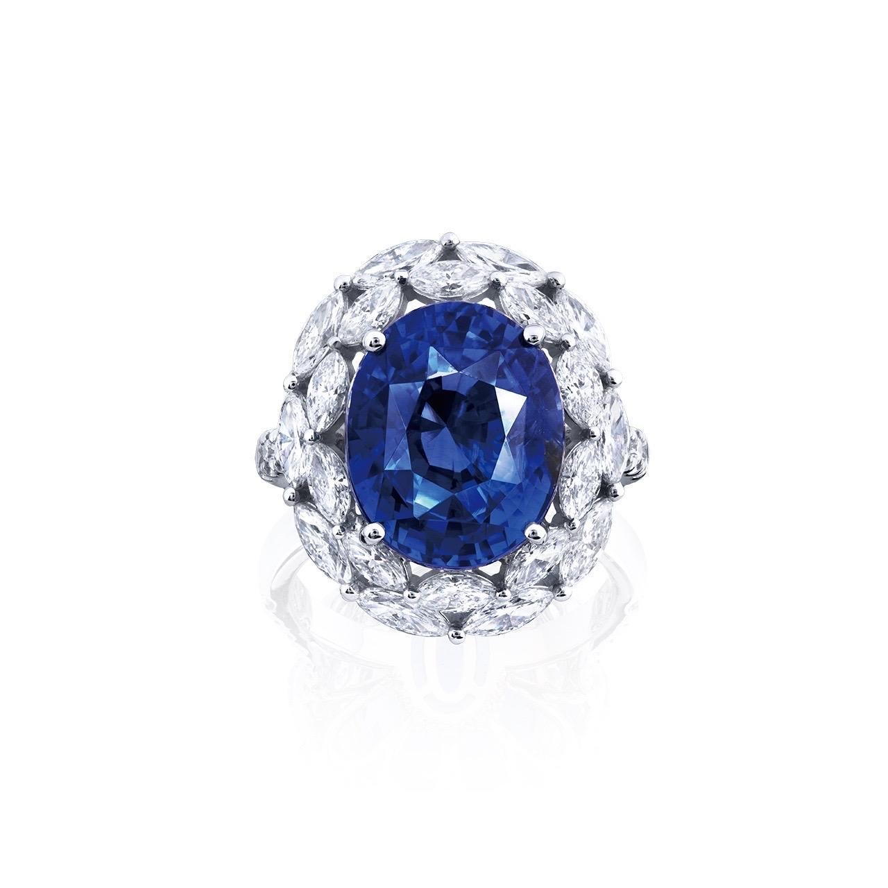 Oval Cut Emilio Jewelry Certified 14.00 Carat Untreated Cornflower Blue Sapphire Ring  For Sale