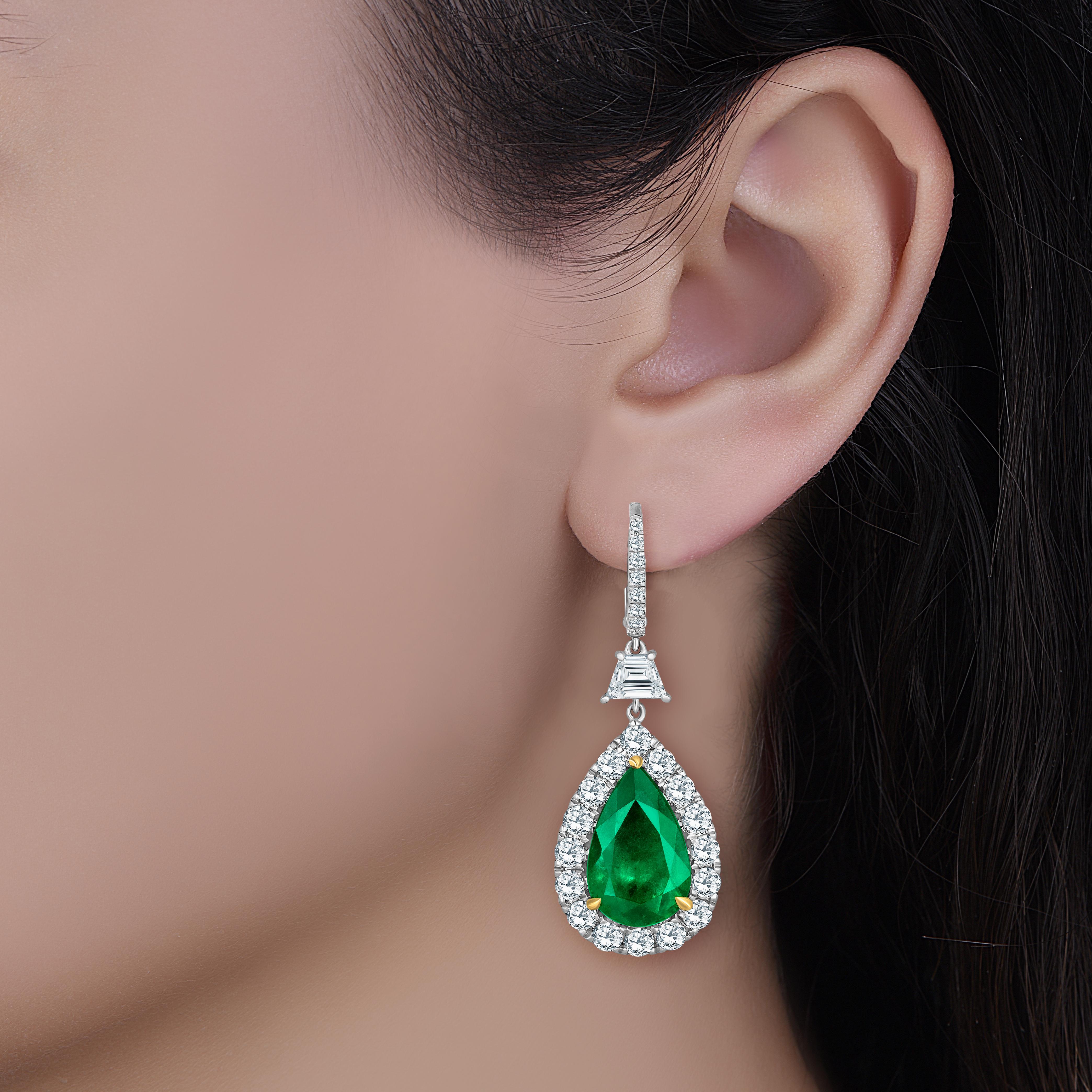 Emilio Jewelry Certified Vivid Green Colombian Emerald Diamond Earrings 
Wear these simple classy earrings to lunch, or casual affair! Made to wear casual or dressed up for any occasion. Hand made in the Emilio Jewelry Atelier, our brand is known