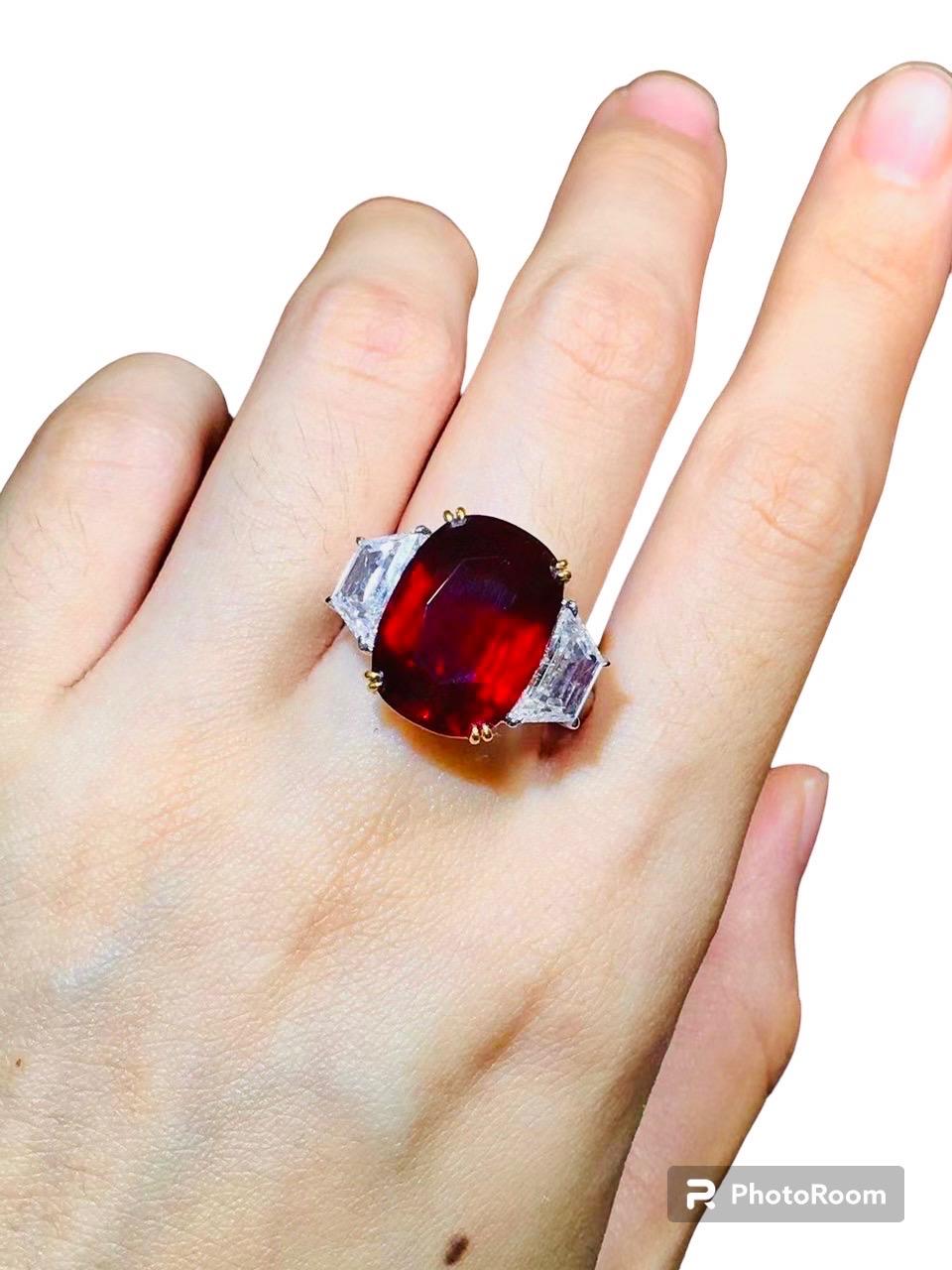 Cushion Cut Emilio Jewelry Certified 15.00 Carat Untreated No Heat Ruby Ring  For Sale