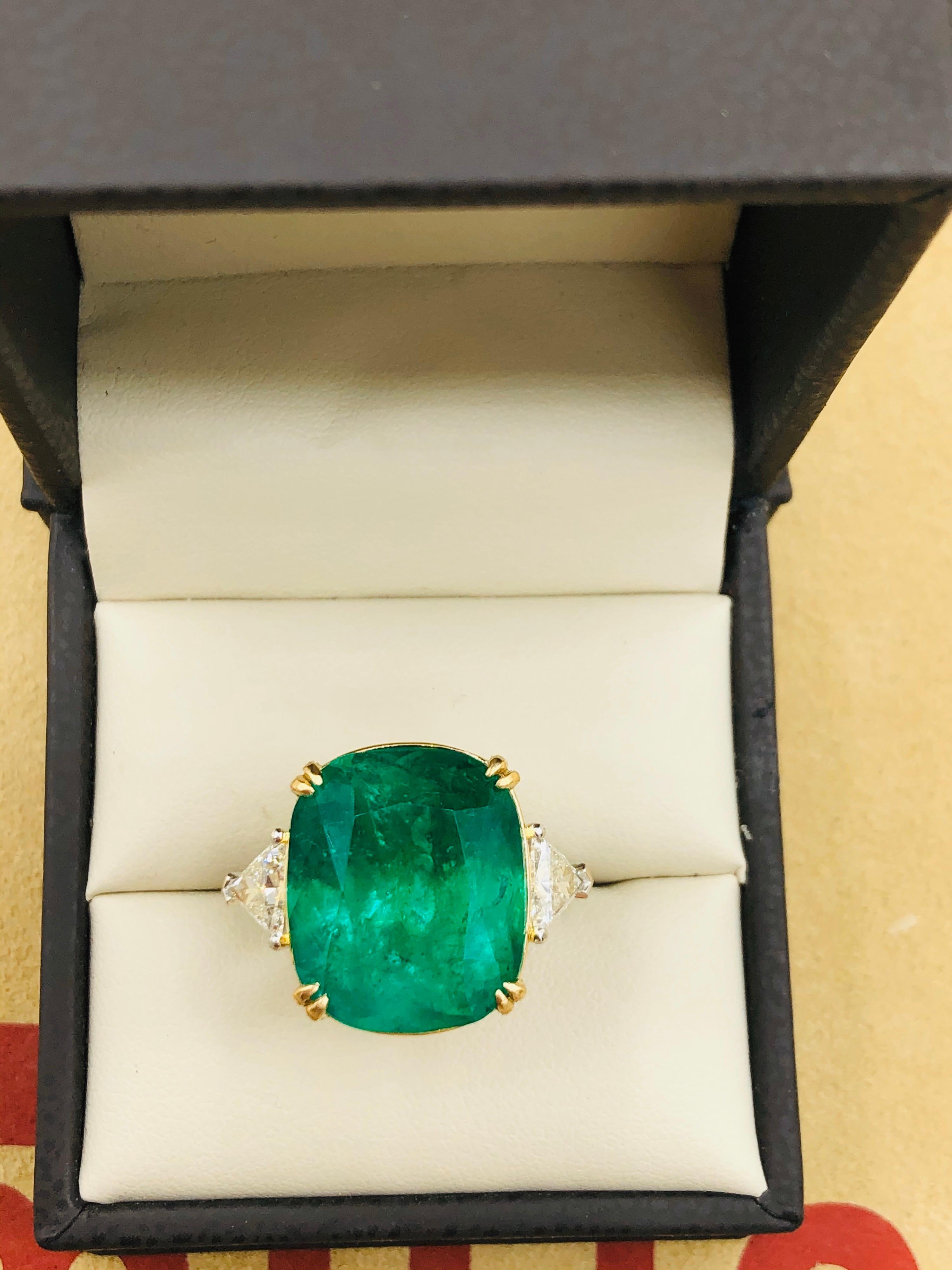 Emilio Jewelry Certified 15.96 Carat Colombian Vivid Green Emerald Diamond Ring 6