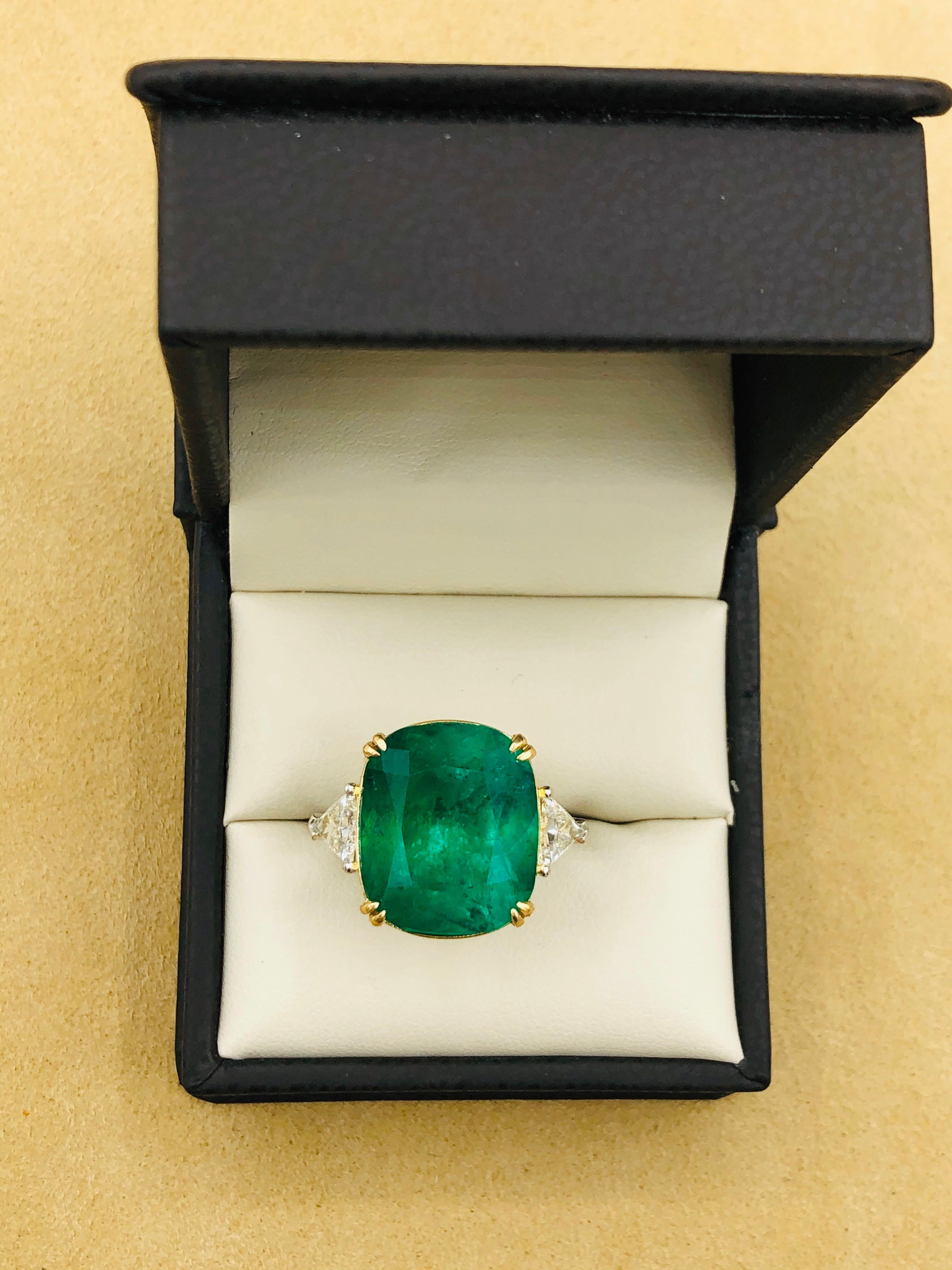 Women's Emilio Jewelry Certified 15.96 Carat Colombian Vivid Green Emerald Diamond Ring
