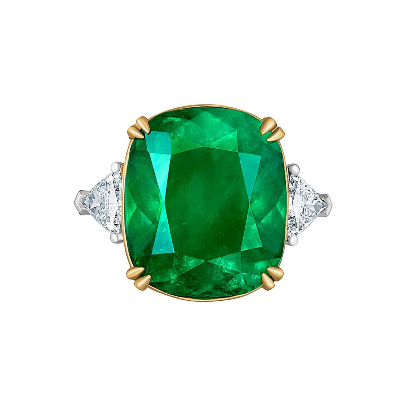 Emilio Jewelry Certified 15.96 Carat Colombian Vivid Green Emerald Diamond Ring