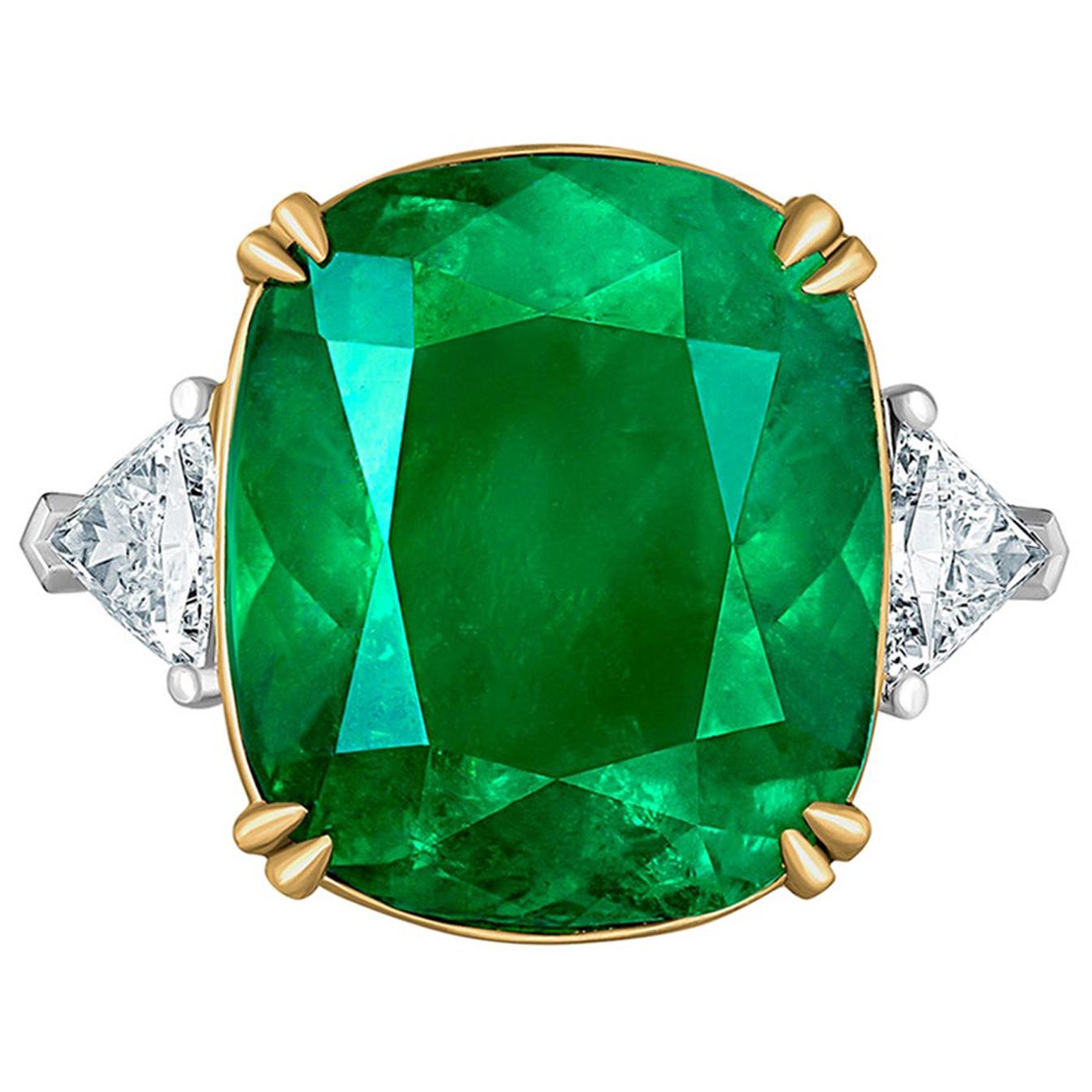 Emilio Jewelry Certified 15.96 Carat Colombian Vivid Green Emerald Diamond Ring