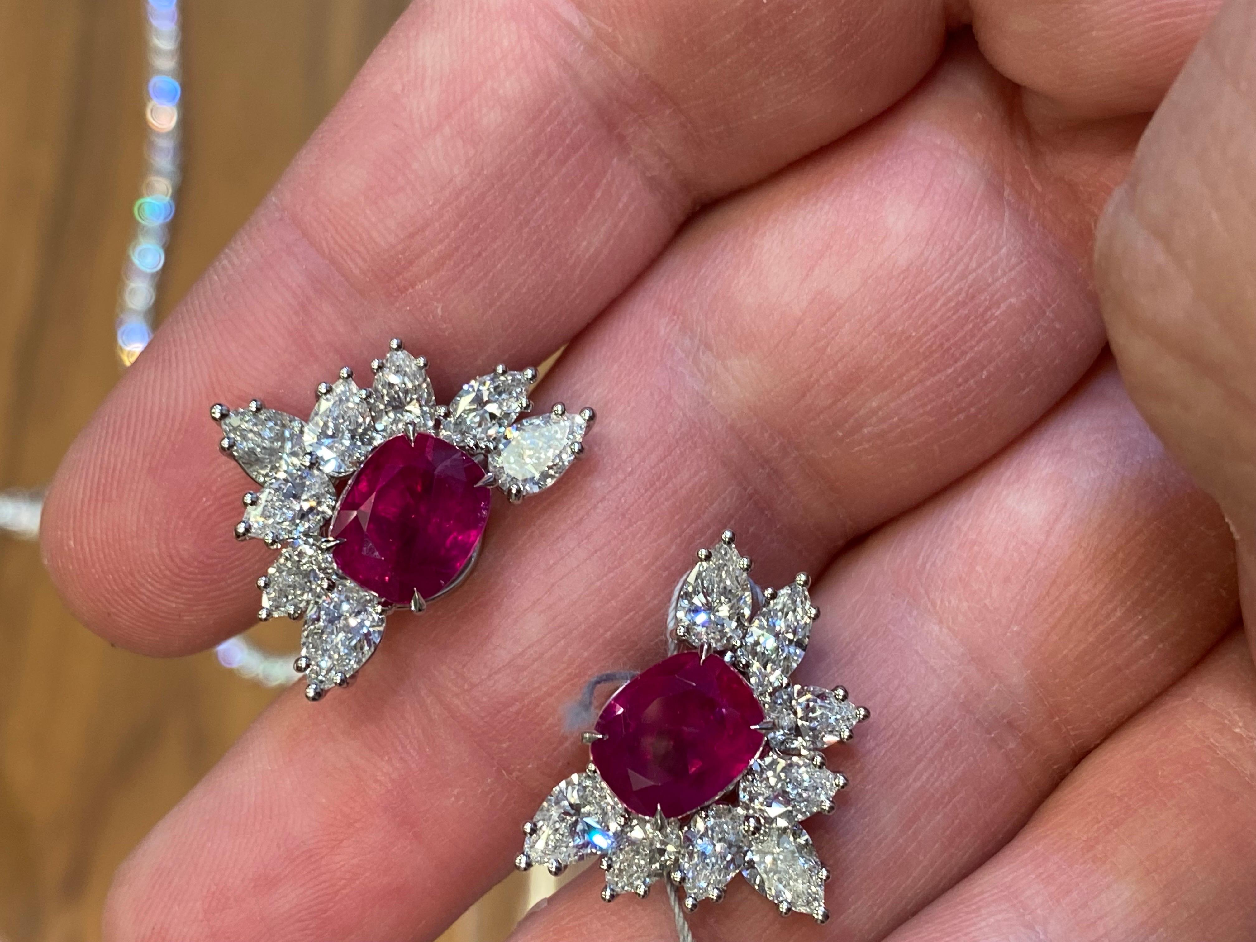 From the museum vault at Emilio Jewelry, a well known and respected wholesaler/dealer located on New York’s iconic Fifth Avenue, 
Featuring the kings of gems, a Burma Untreated No Heat Earring of Red color…
Center stones: 9.77ct 
Diamonds: 6.35ct
