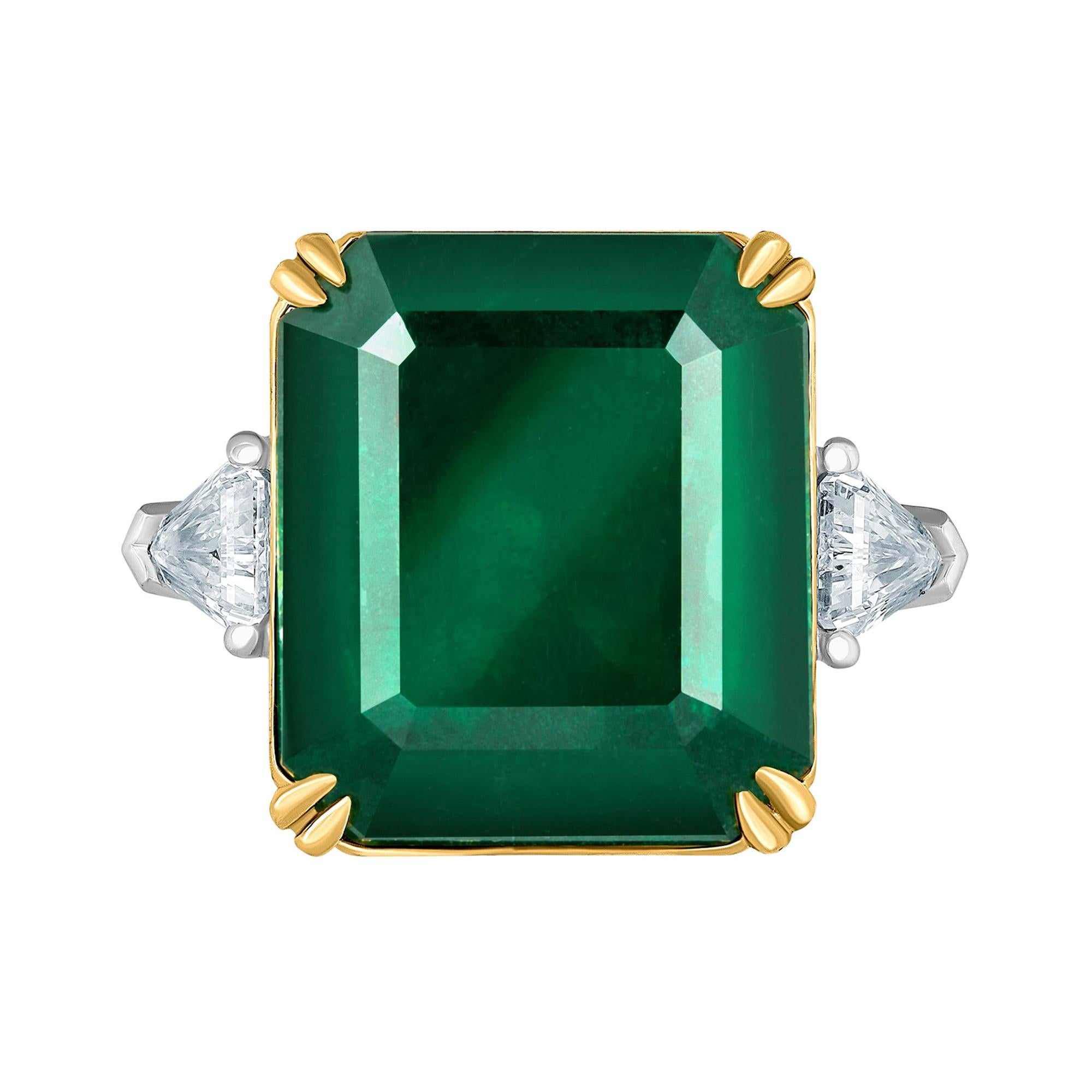 Emilio Jewelry Certified 17.03 Carat Emerald Diamond Ring