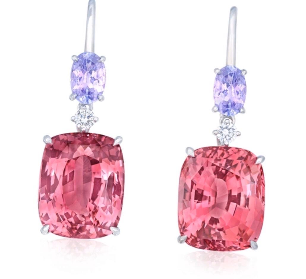 Showcasing a pair of gorgeous natural no heat untreated Spinels weighing almost 20 carats. The color and crystal are exceptional. The spinels are also exceptionally clean. Hand made in the Emilio Jewelry Atelier, whom specializes in rare collectible