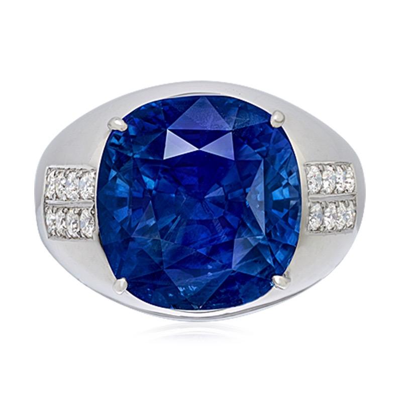 Emilio Jewelry zertifizierter 20,00 Karat Ceylon-Saphir-Ring (Kissenschliff) im Angebot