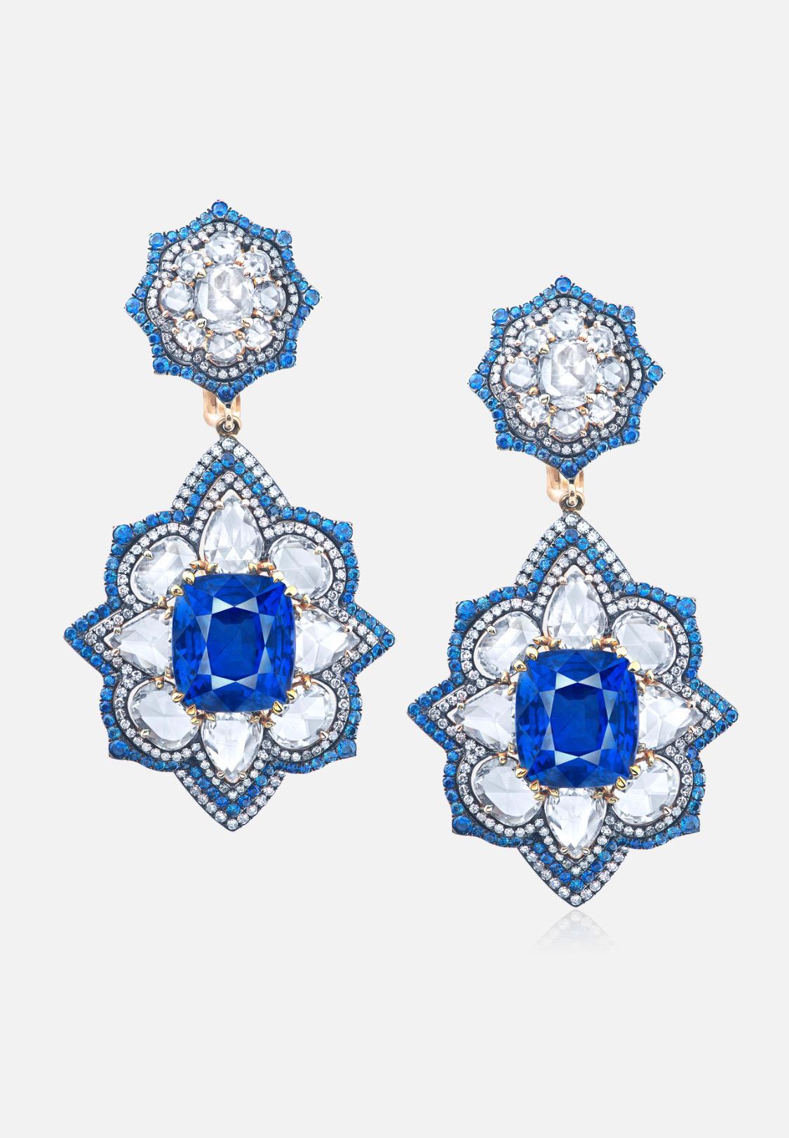 From Emilio Jewelry, a well known and respected wholesaler/dealer located on New York’s iconic Fifth Avenue, 
Finding one untreated sapphire of this size is very difficult, imagine a matching pair! This is a truly special and unique earring. Fall in