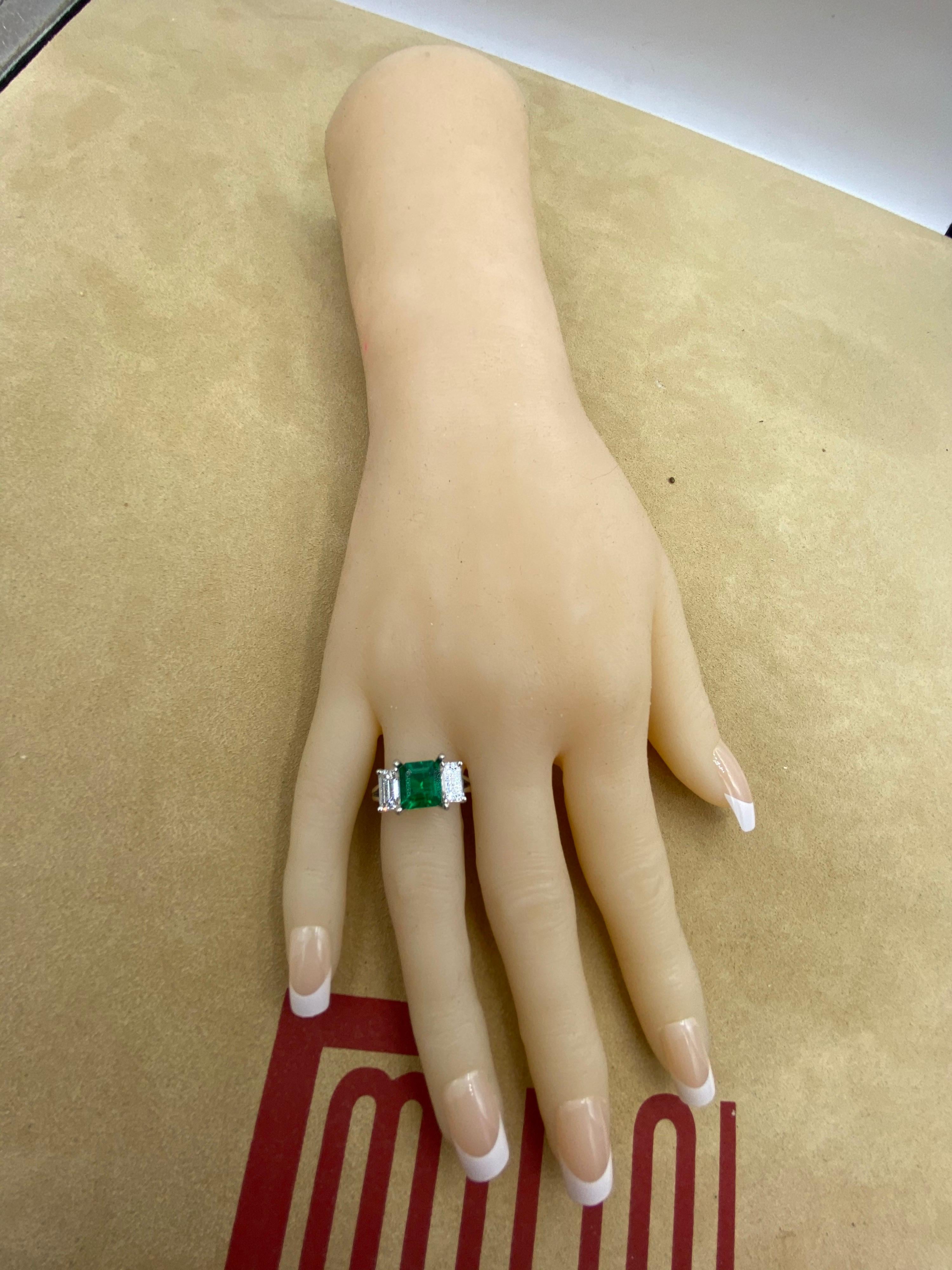 Emerald Cut Emilio Jewelry Certified 2.28 Carat No Oil Untreated Colombian Emerald Ring For Sale