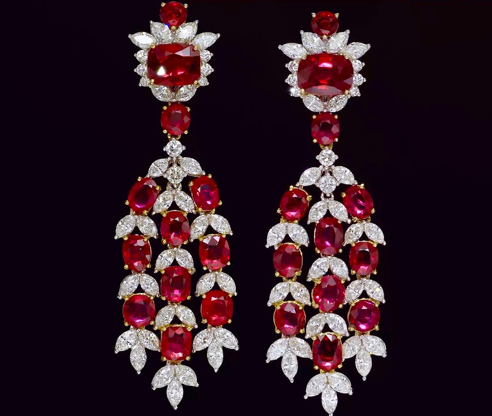Emilio Jewelry Certified 23.00 Carat Burma No Heat Pigeons Blood Ruby Earrings  In New Condition In New York, NY