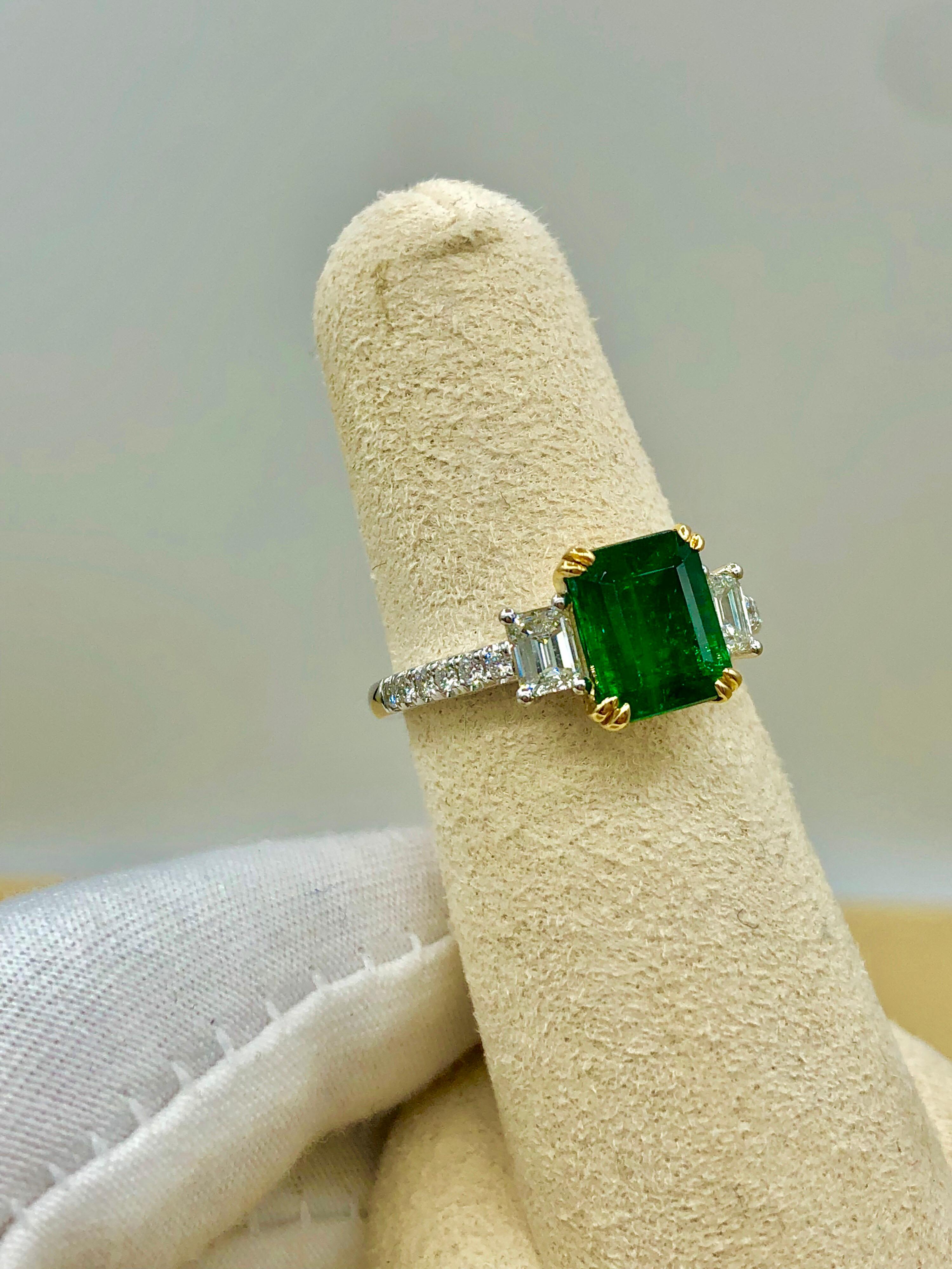Emilio Jewelry Certified 2.42 Carat Genuine Emerald Diamond Platinum Ring For Sale 8