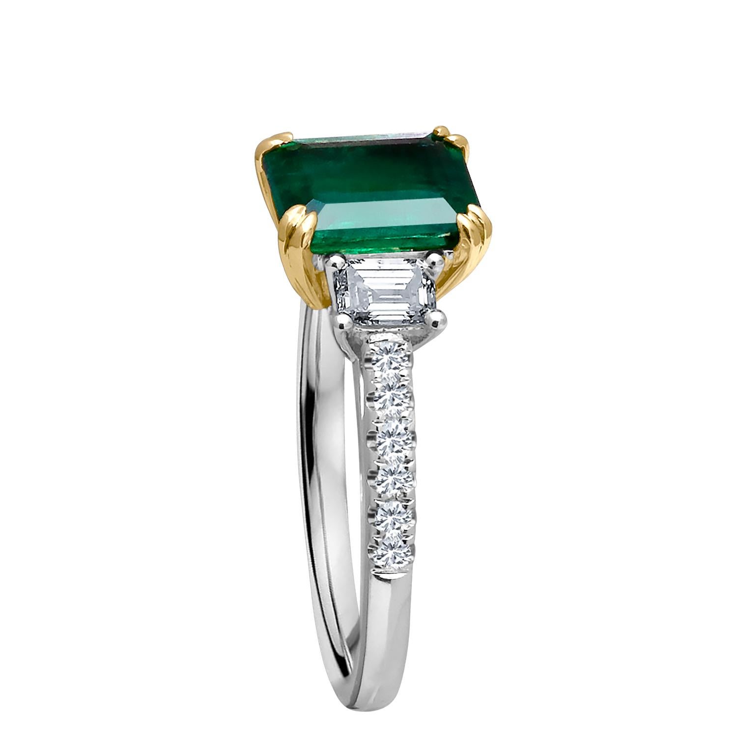 Emilio Jewelry Certified 2.42 Carat Genuine Emerald Diamond Platinum Ring For Sale 1