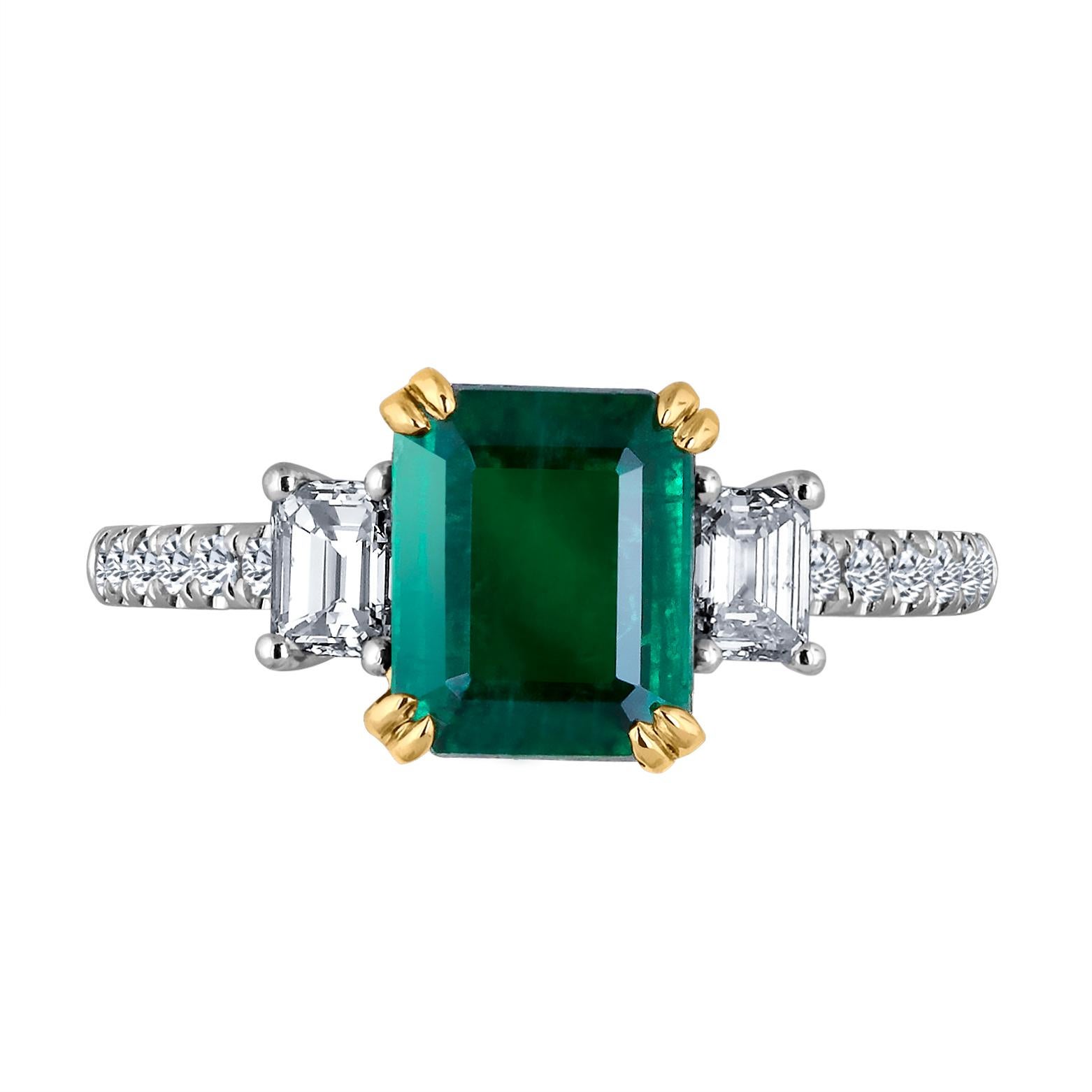 Emilio Jewelry Certified 2.42 Carat Genuine Emerald Diamond Platinum Ring For Sale