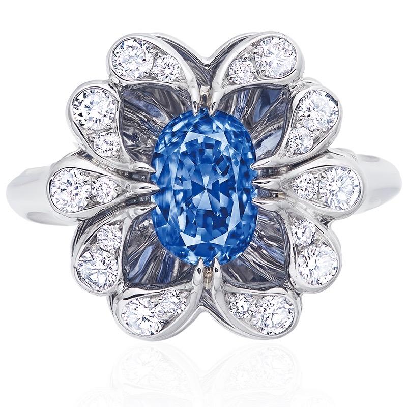 Showcasing a certified 2.19 carat natural unheated Kashmir sapphire with a vibrant  blue color. 
This piece was Hand made in the Emilio Jewelry Atelier, whom specializes in rare collectible pieces in the Fancy colored diamond, and precious stone