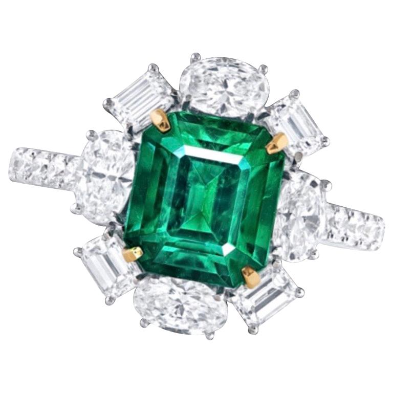 Emilio Jewelry Certified 2.69 Carat Untreated No Oil Emerald Diamond Ring