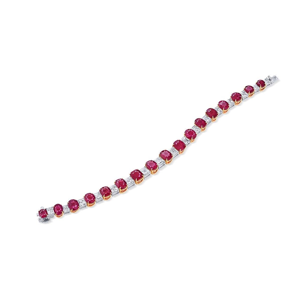 Taille coussin Emilio Jewelry Bracelet en rubis de Birmanie couleur sang de pigeon, certifié 27,00 carats, sans chaleur en vente