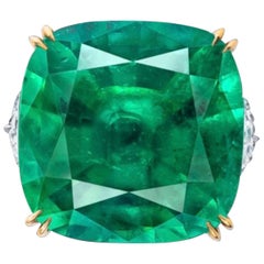 Emilio Jewelry Certified 27.00 Carat Untreated No Oil Emerald Ring