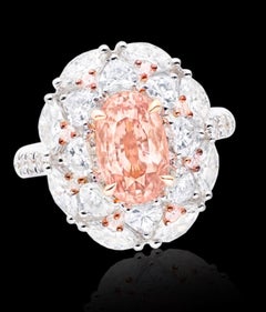 Anillo de diamantes Padparascha sin calentar certificado por Emilio Jewelry de 3,00 quilates