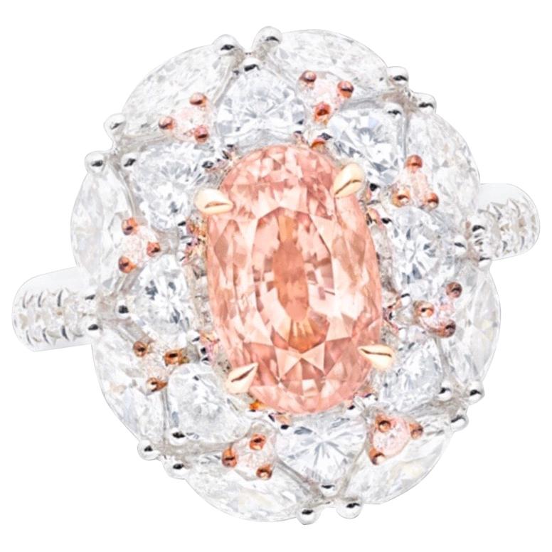 Bague Emilio Jewelry certifiée Padparascha en diamants non chauffés de 3,00 carats en vente
