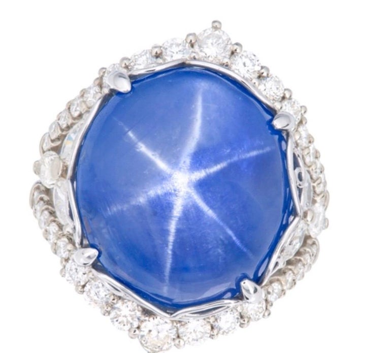 Emilio Jewelry, bague étoile en saphir certifiée 34 carats sans chaleur En  vente sur 1stDibs