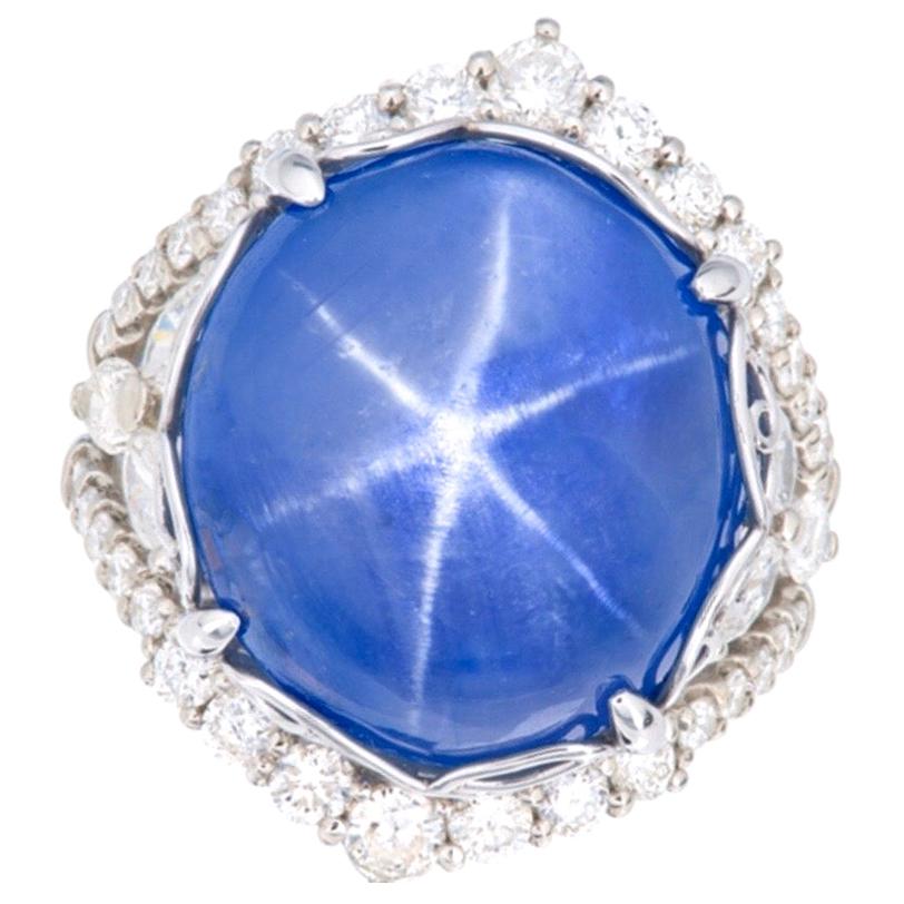 Emilio Jewelry Certified 34 Carat No Heat Star Sapphire Ring For Sale