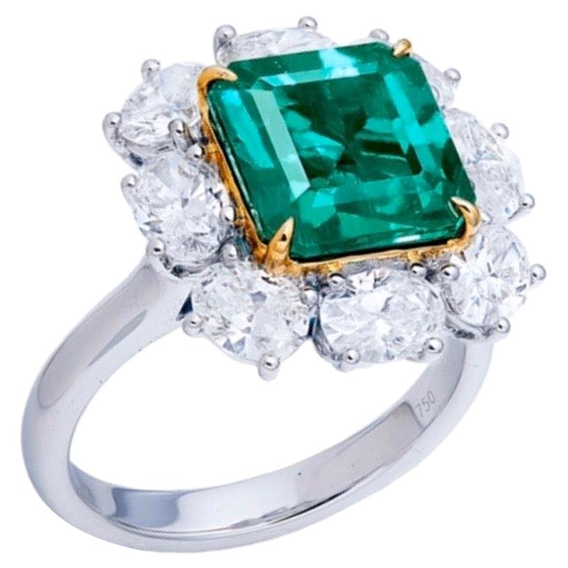 Emilio Jewelry Certified 3.65 Carat Untreated No Oil Muzo Colombian Emerald Ring For Sale