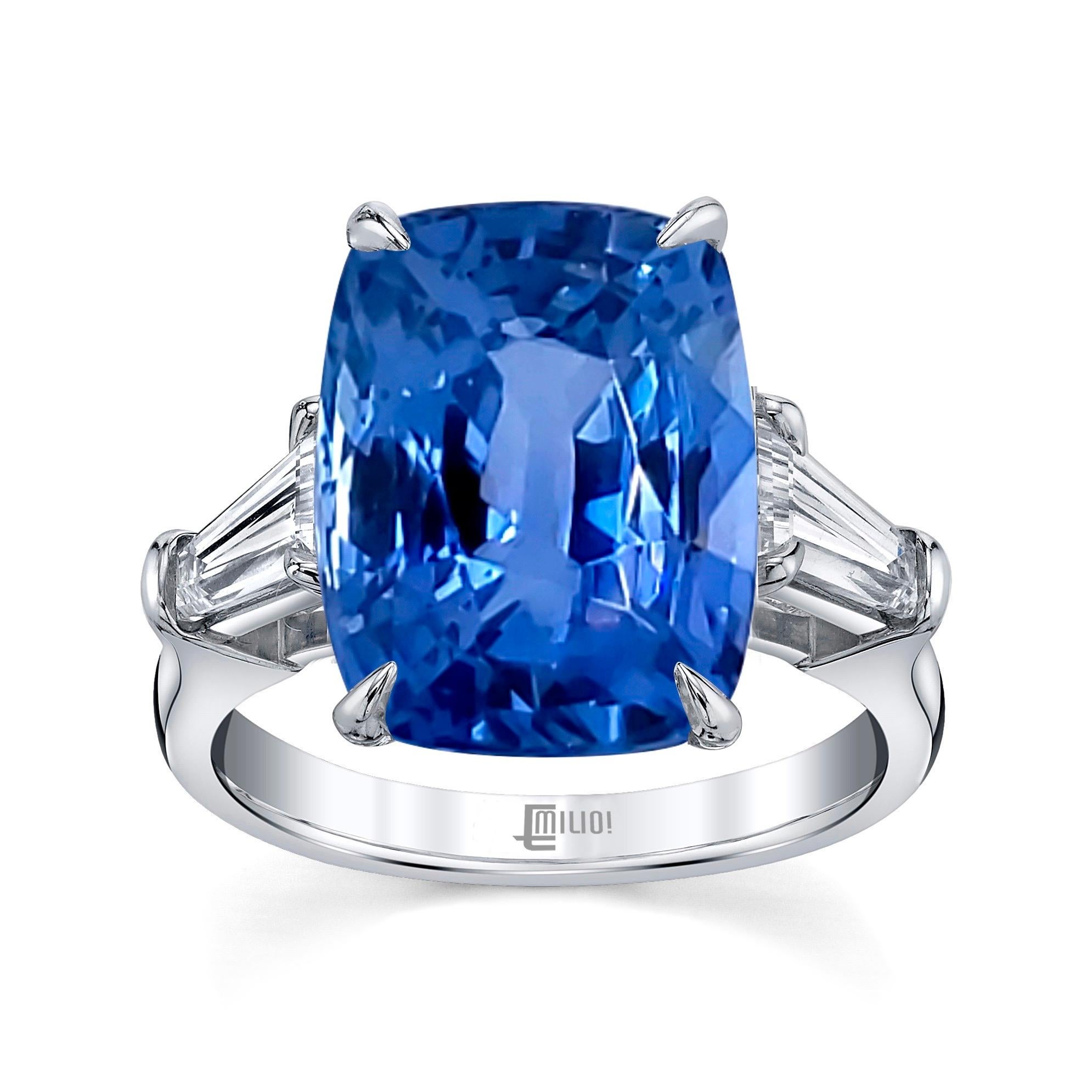 From The Vault At Emilio Jewelry New York,
Showcasing a gorgeous no heat elongated Sapphire of exceptional quality, and perfect cornflower blue color. Please inquire for details. 