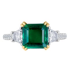 Emilio Jewelry Certified 3.77 Carat Emerald Platinum Diamond Ring