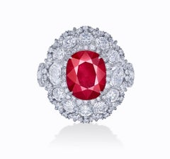 Emilio ! Bague certifiée 3.80 Carat Vivid Red Pigeon Blood Ruby