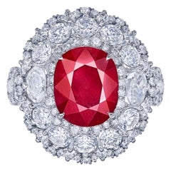 Emilio Jewelry Certified 3.80 Carat Vivid Red Pigeon Blood Ruby Ring