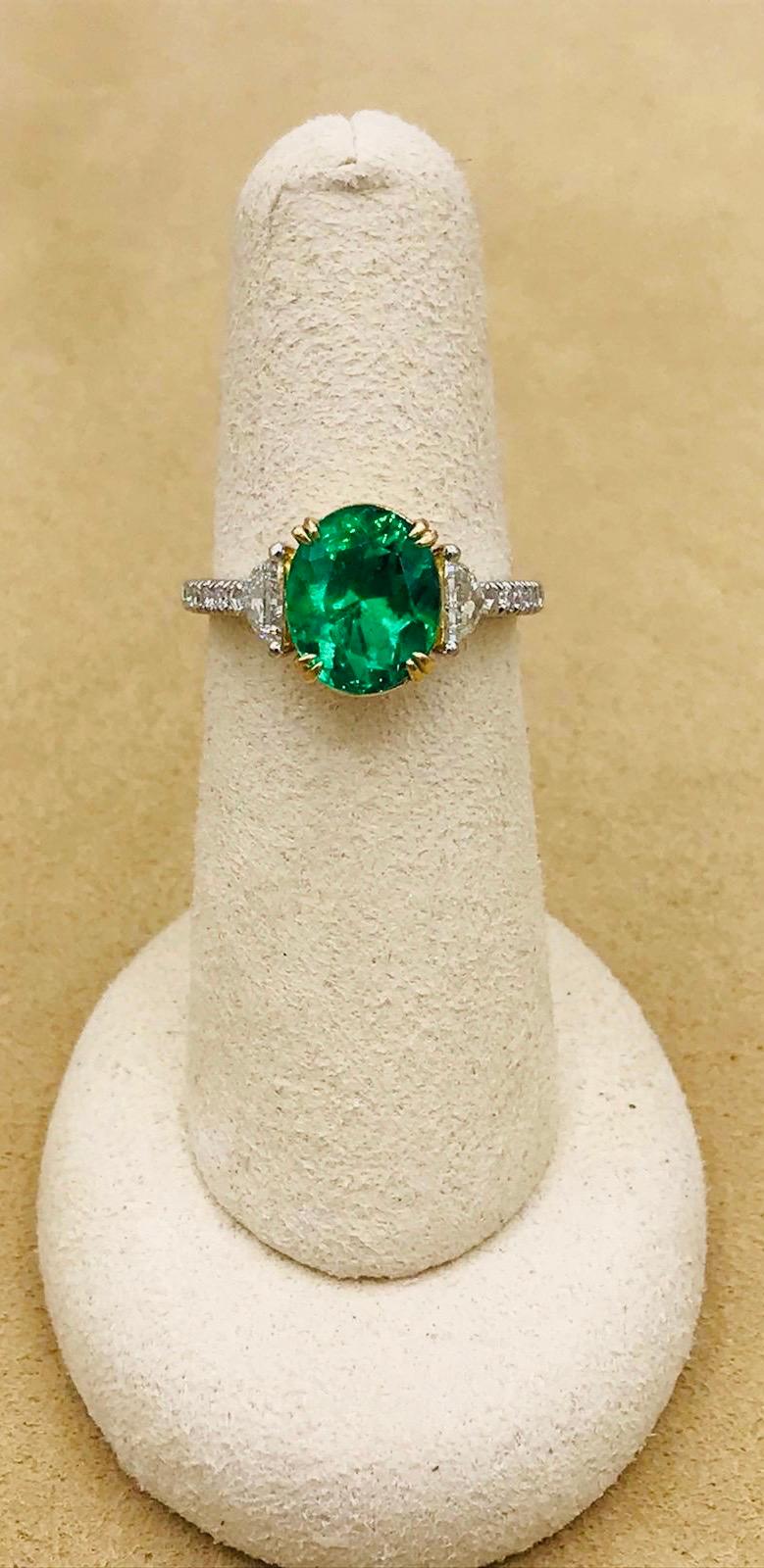 Emilio Jewelry Certified 3.82 Carat Colombian Emerald Diamond Ring 7