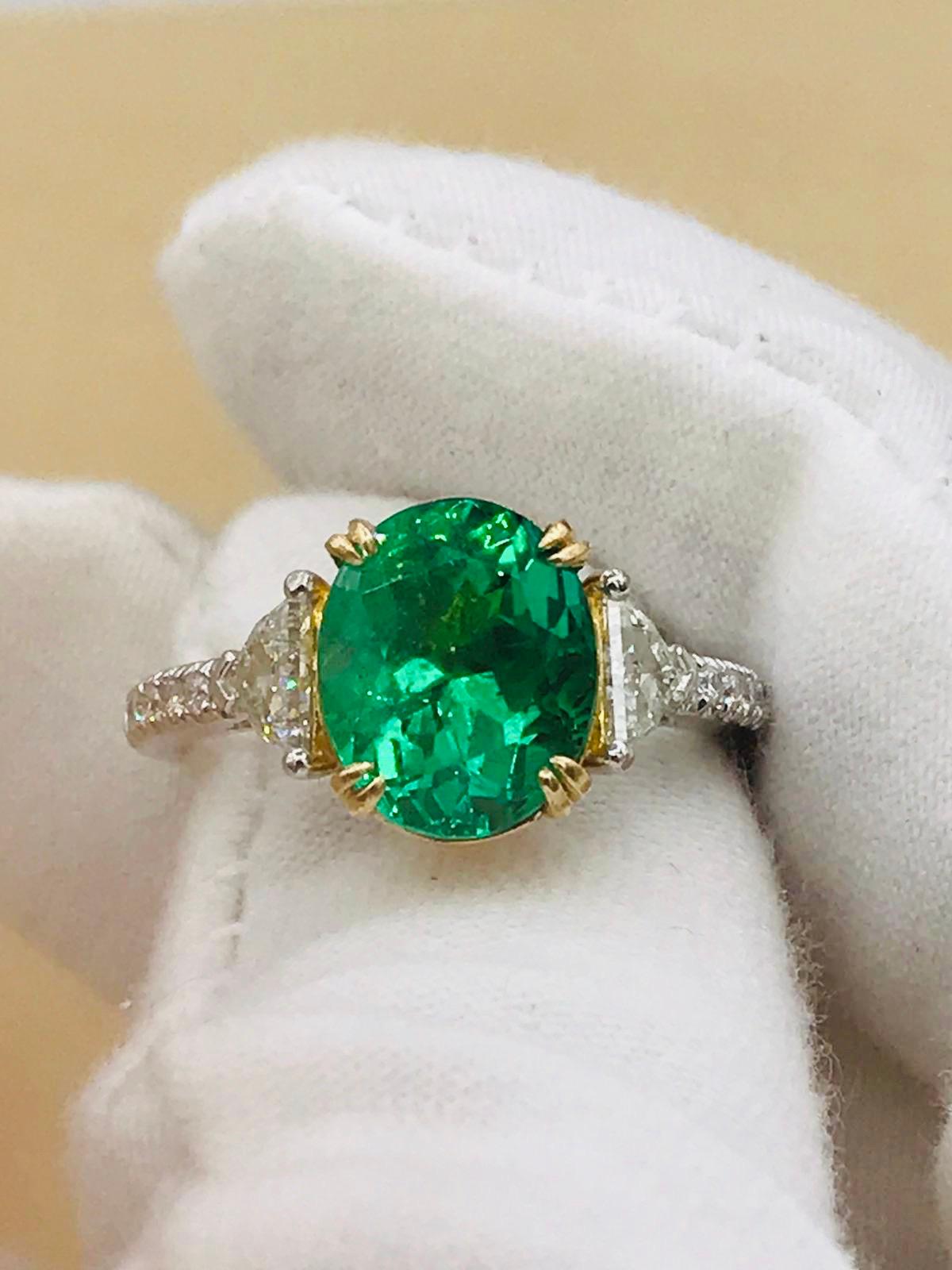 Emilio Jewelry Certified 3.82 Carat Colombian Emerald Diamond Ring 8