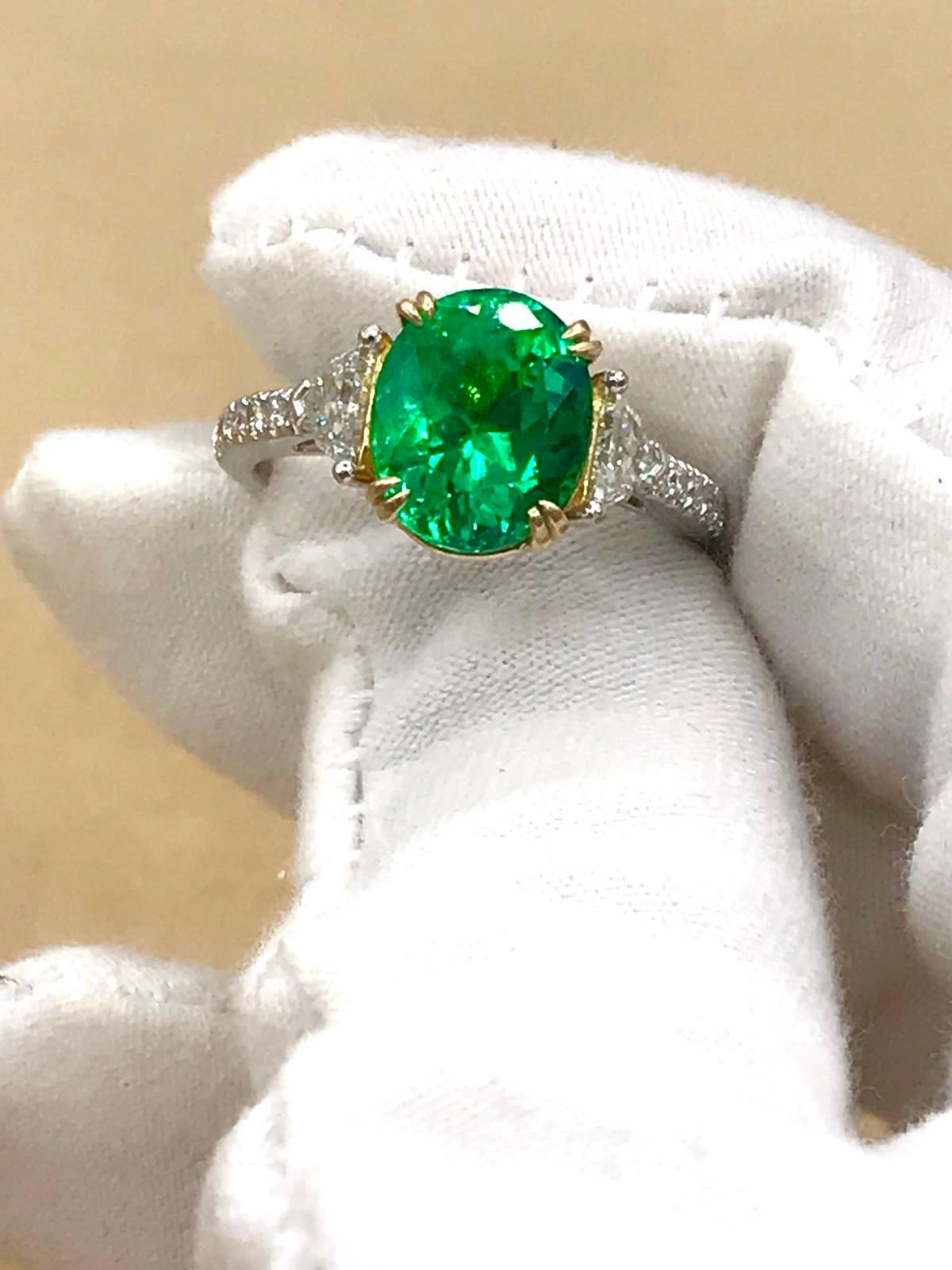 Emilio Jewelry Certified 3.82 Carat Colombian Emerald Diamond Ring 9