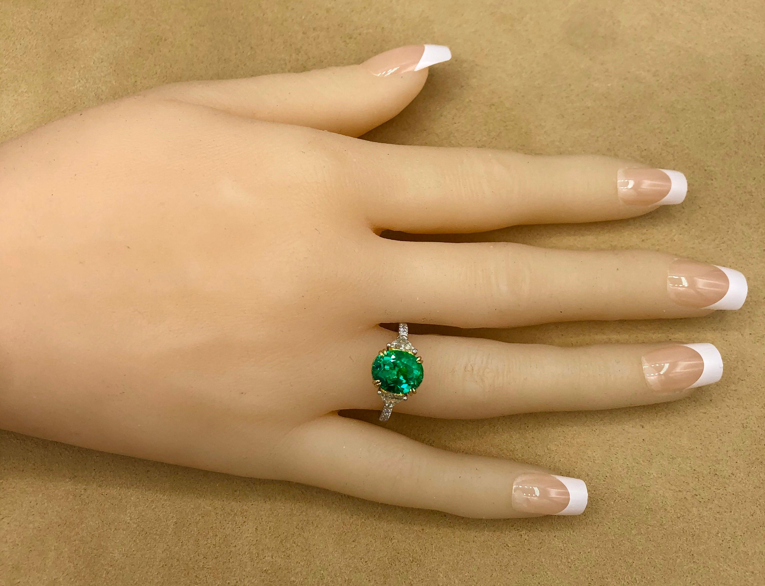 Emilio Jewelry Certified 3.82 Carat Colombian Emerald Diamond Ring 1