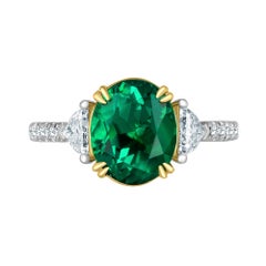 Emilio Jewelry Certified 3.82 Carat Colombian Emerald Diamond Ring