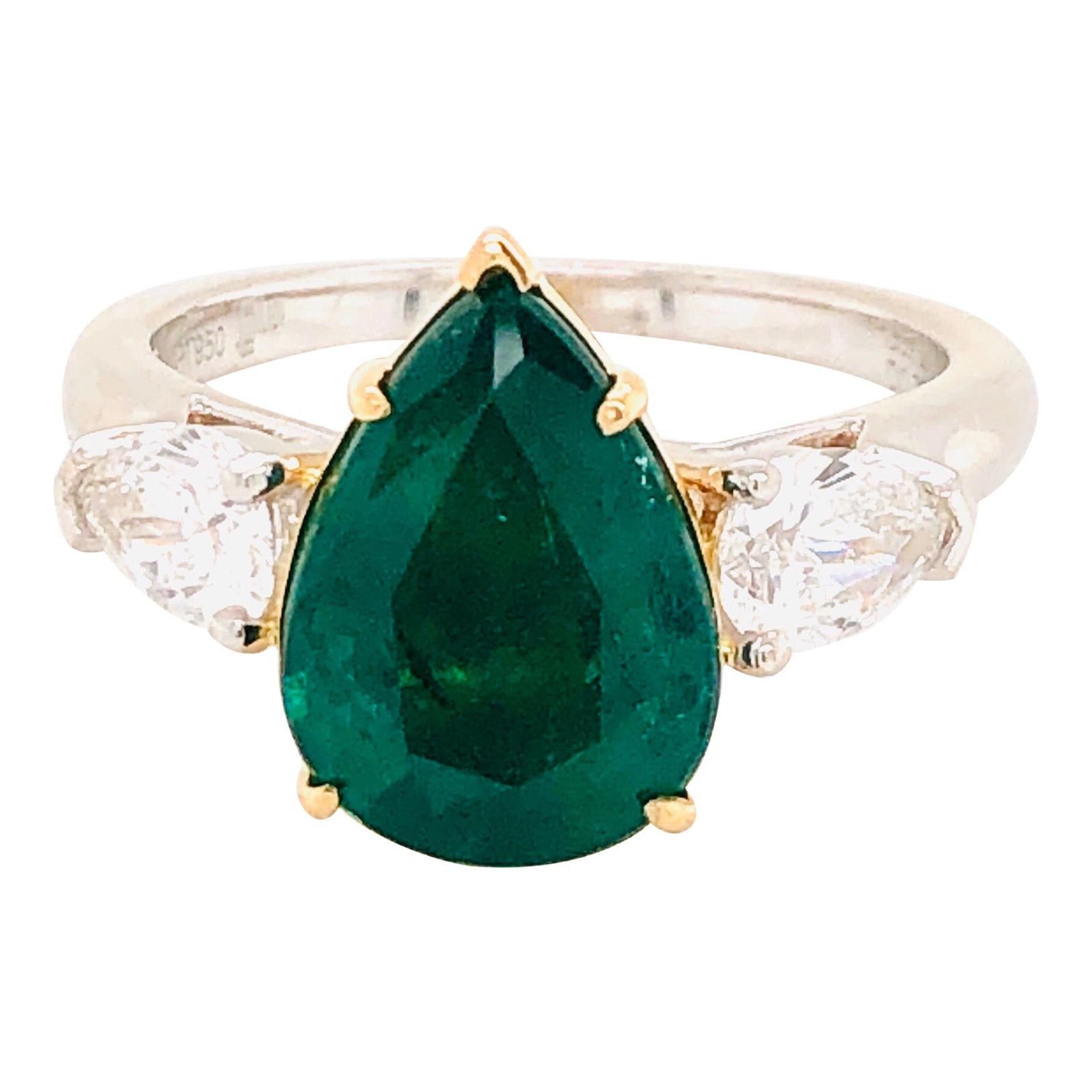 Emilio Jewelry Certified 3.85 Carat Vivid Green Emerald Diamond Ring