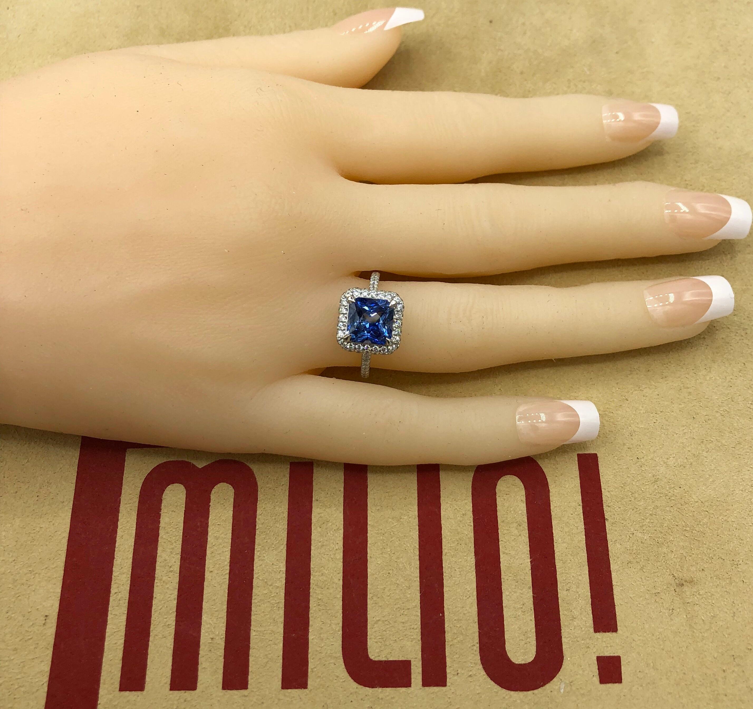 Emilio Jewelry Certified 3.98 Carat Ceylon Sapphire Diamond Ring For Sale 5
