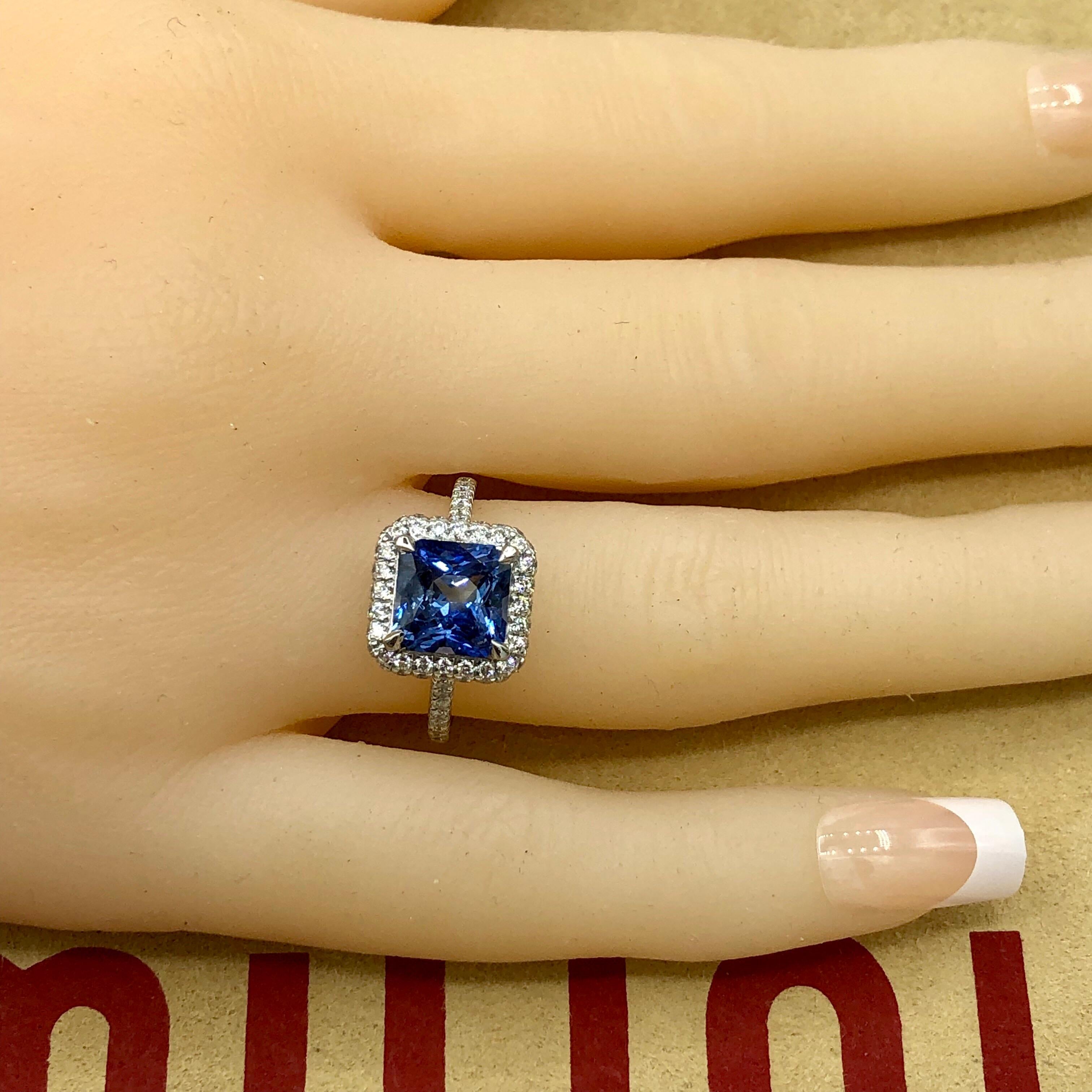 Emilio Jewelry Certified 3.98 Carat Ceylon Sapphire Diamond Ring For Sale 6
