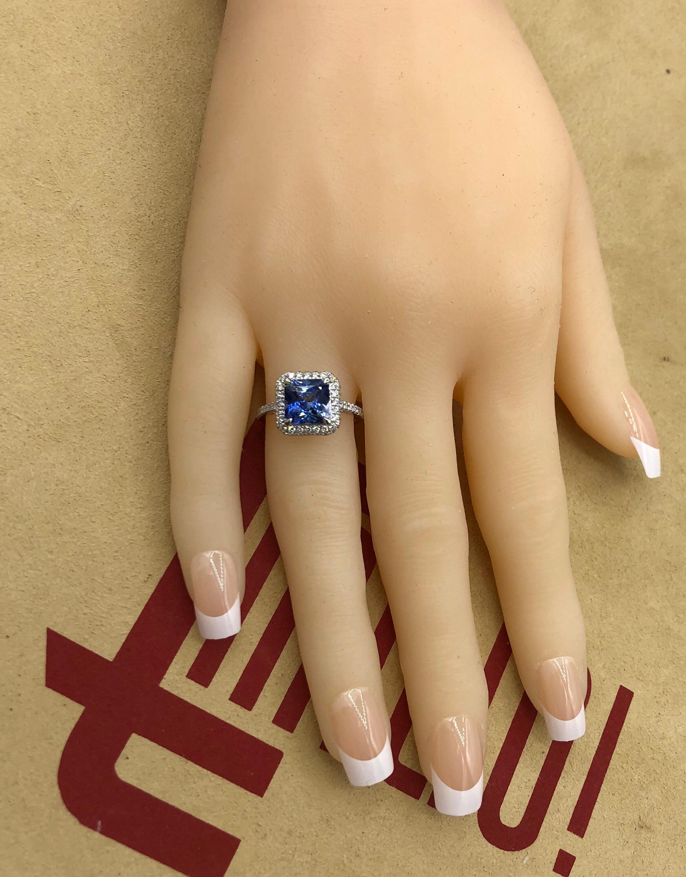 Emilio Jewelry Certified 3.98 Carat Ceylon Sapphire Diamond Ring For Sale 7