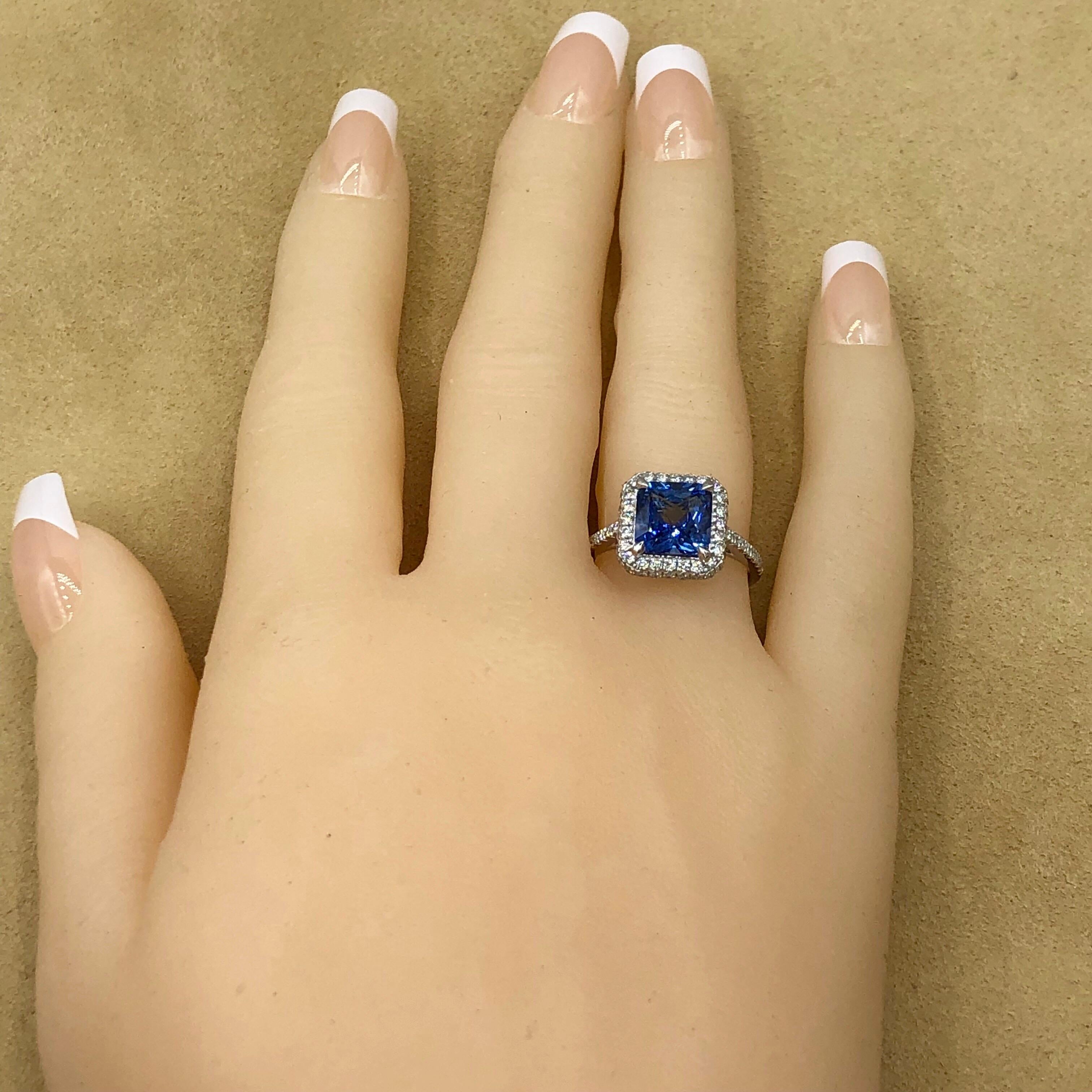 Emilio Jewelry Certified 3.98 Carat Ceylon Sapphire Diamond Ring For Sale 8