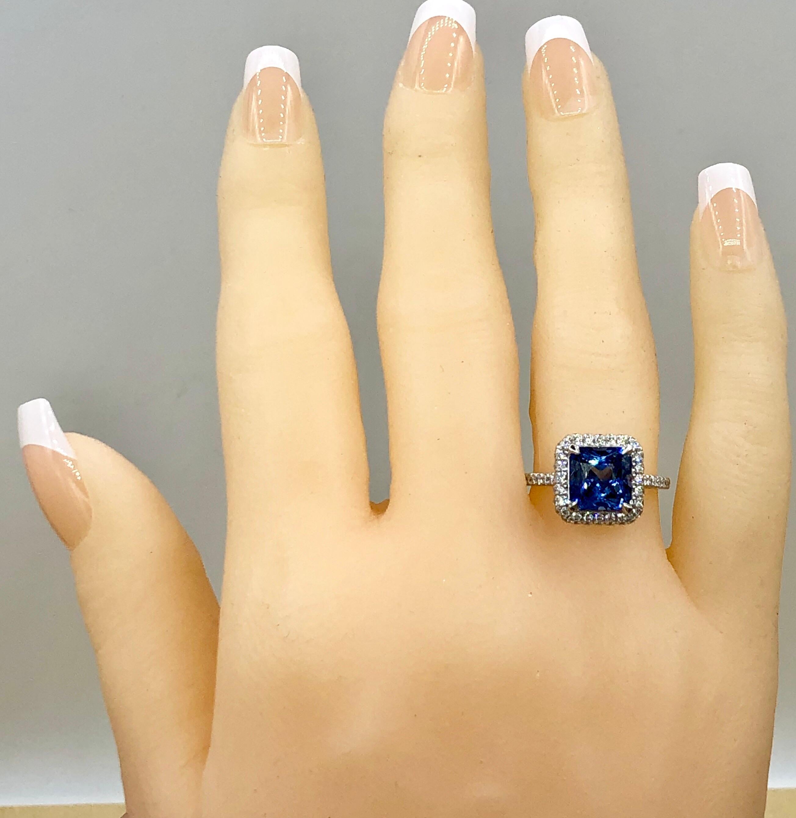 Emilio Jewelry Certified 3.98 Carat Ceylon Sapphire Diamond Ring For Sale 9