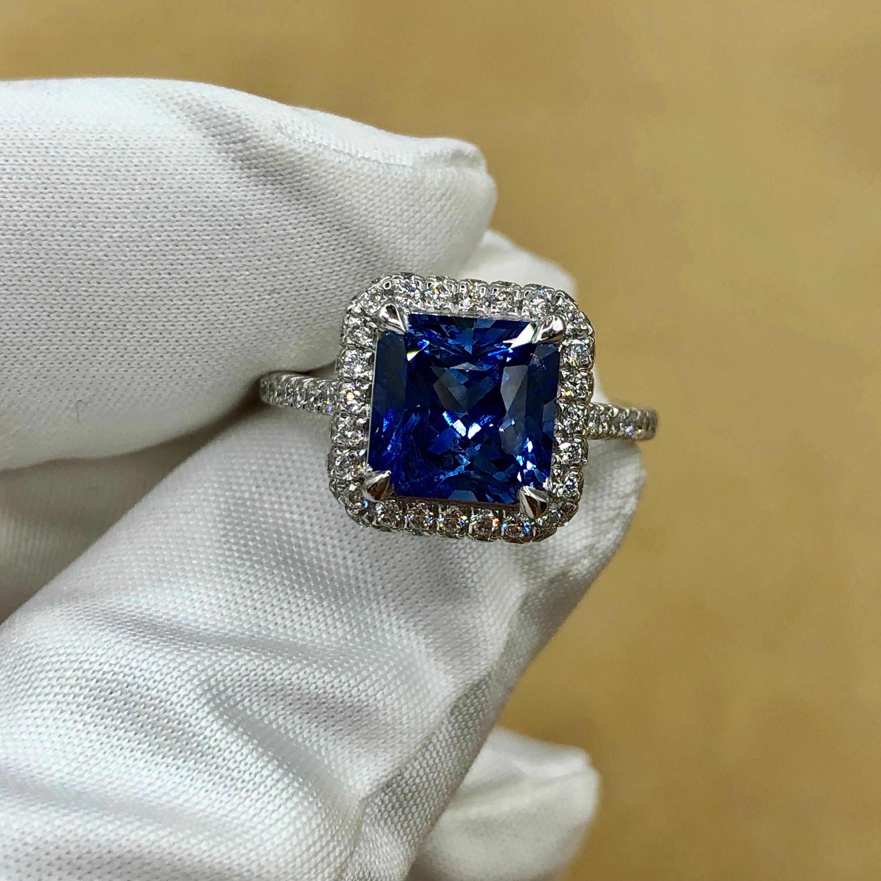 Emilio Jewelry Certified 3.98 Carat Ceylon Sapphire Diamond Ring For Sale 10