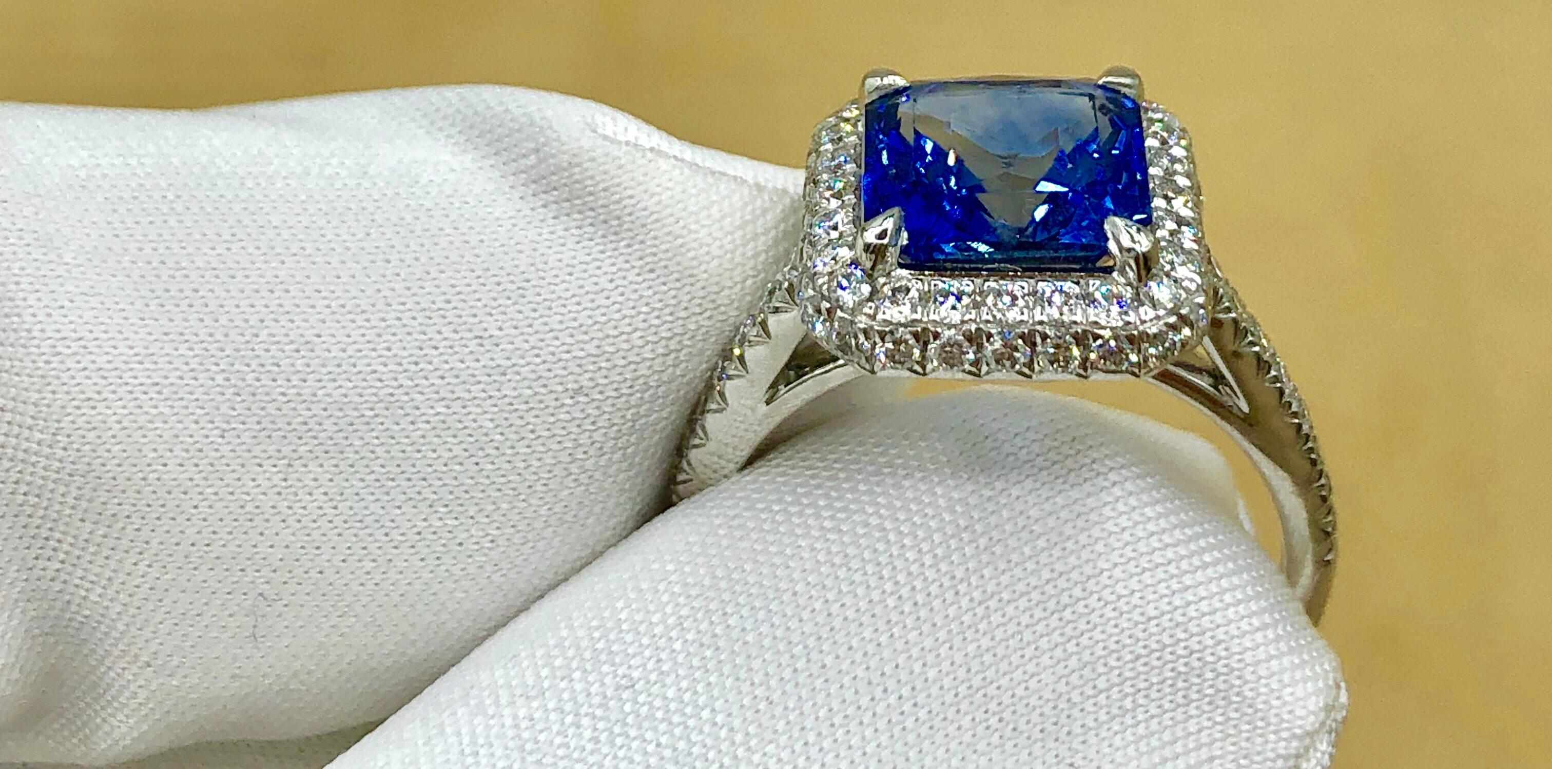 Emilio Jewelry Certified 3.98 Carat Ceylon Sapphire Diamond Ring For Sale 12