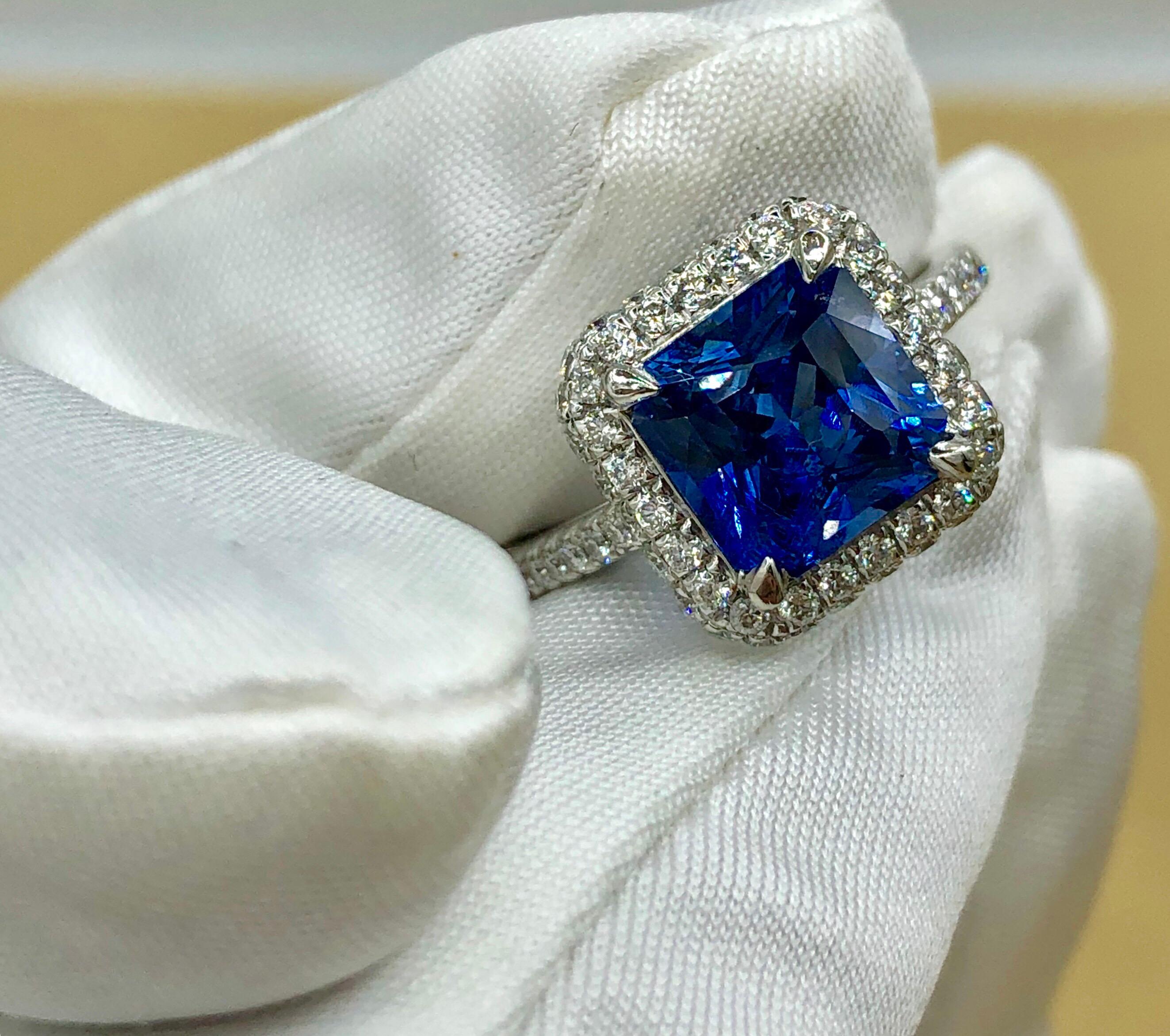 Emilio Jewelry Certified 3.98 Carat Ceylon Sapphire Diamond Ring For Sale 13