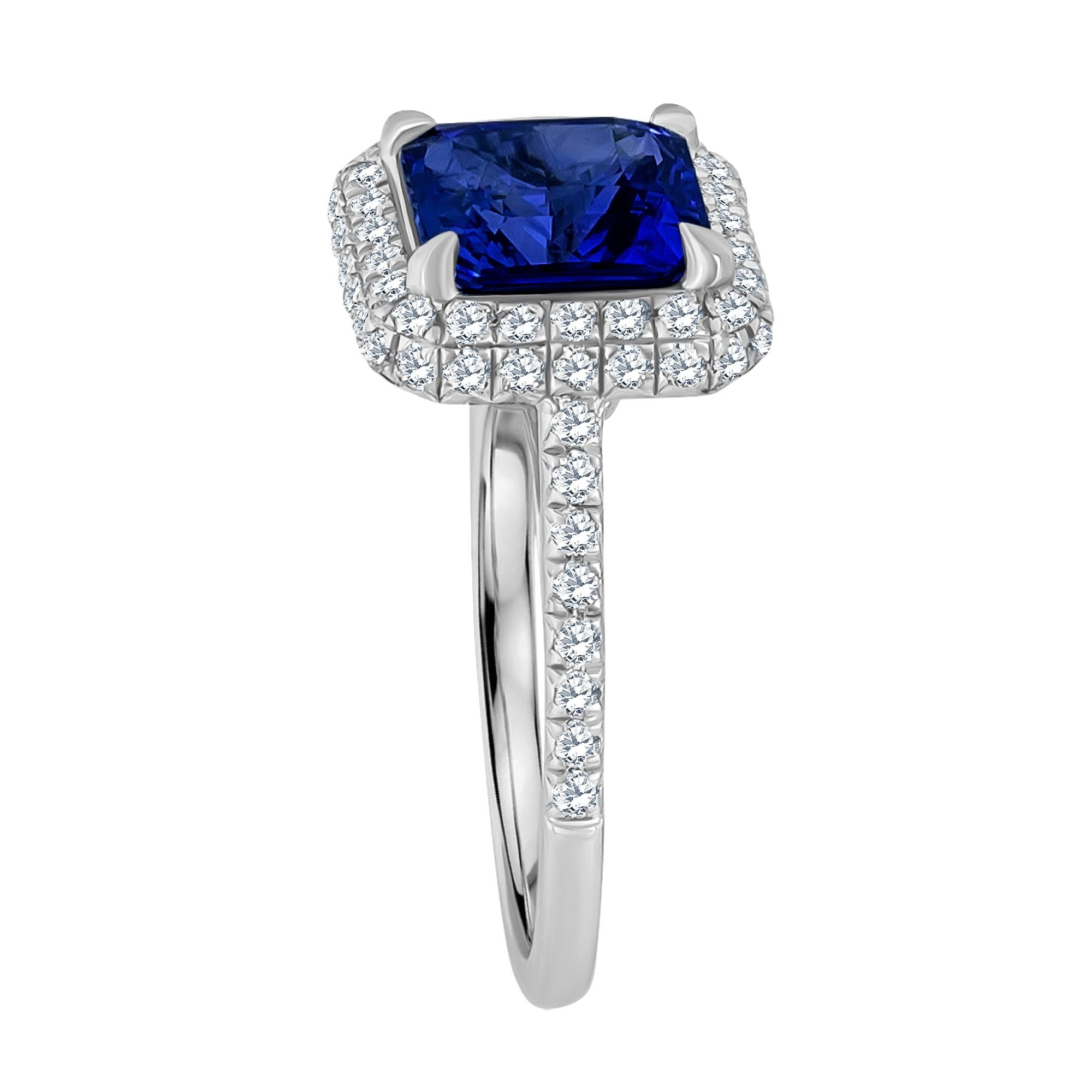 Emilio Jewelry Zertifizierter 3,98 Karat Ceylon Saphir Diamantring (Kissenschliff) im Angebot